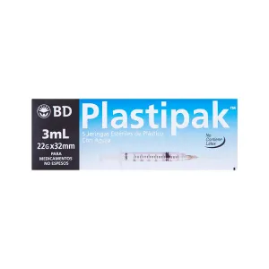  BD Plastipak Jeringa 3ML 22G x 32mm Caja 5 Piezas